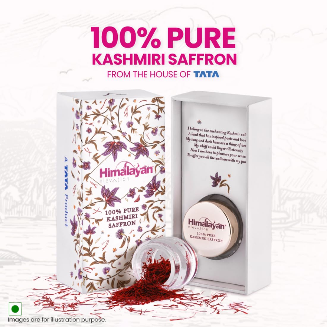 Himalayan Elevation Original Kashmiri Saffron/Kesar, 1 Gram, A TATA product, Certified Grade-1 Pure Kashmiri Kesar, Food & Pooja