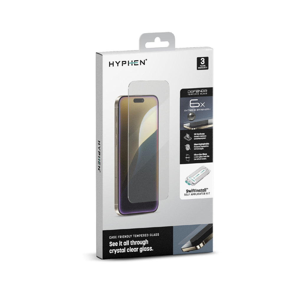 
                      
                        HYPHEN DEFENDR Case Friendly Tempered Glass with Applicator - iPhone 16 - 6.1  with GRS Applicator
                      
                    