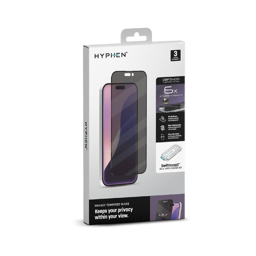 
                      
                        HYPHEN DEFENDR Privacy Tempered Glass with Applicator - iPhone 16 - 6.1  with GRS Applicator
                      
                    