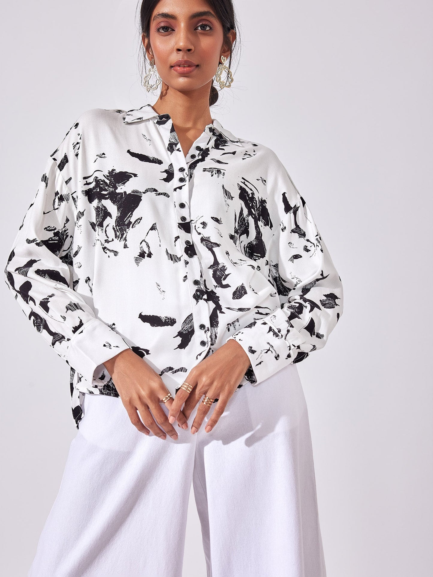 Abstract Print Oversized Shirt