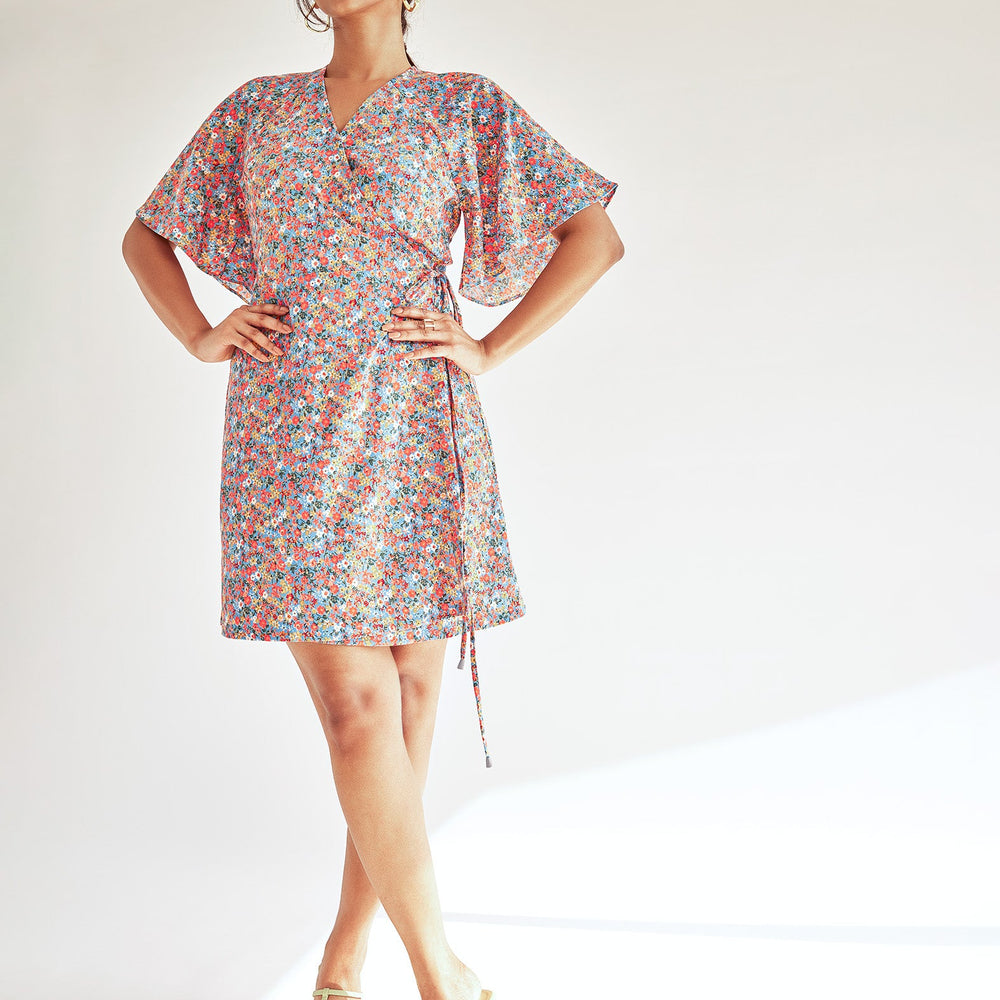 
                      
                        Azure Floral Wrap Dress
                      
                    