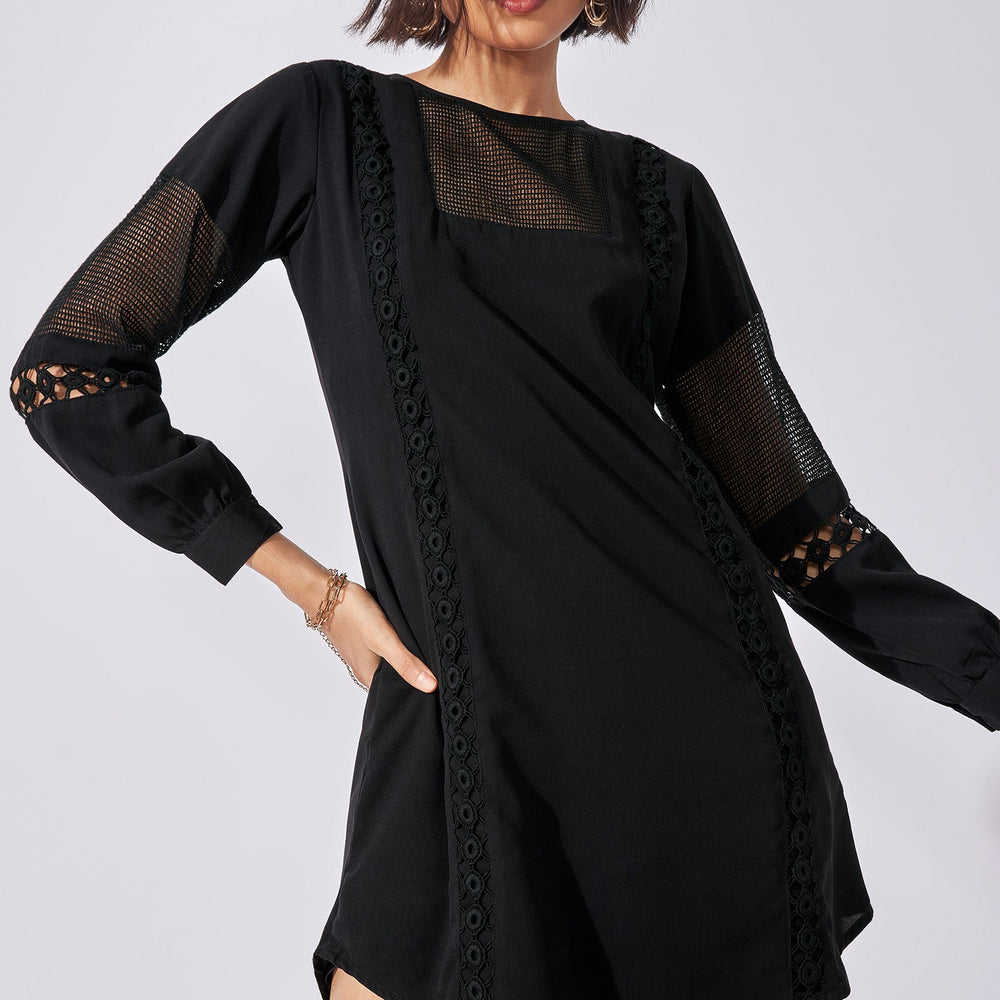 Black Lace Insert Shift Dress