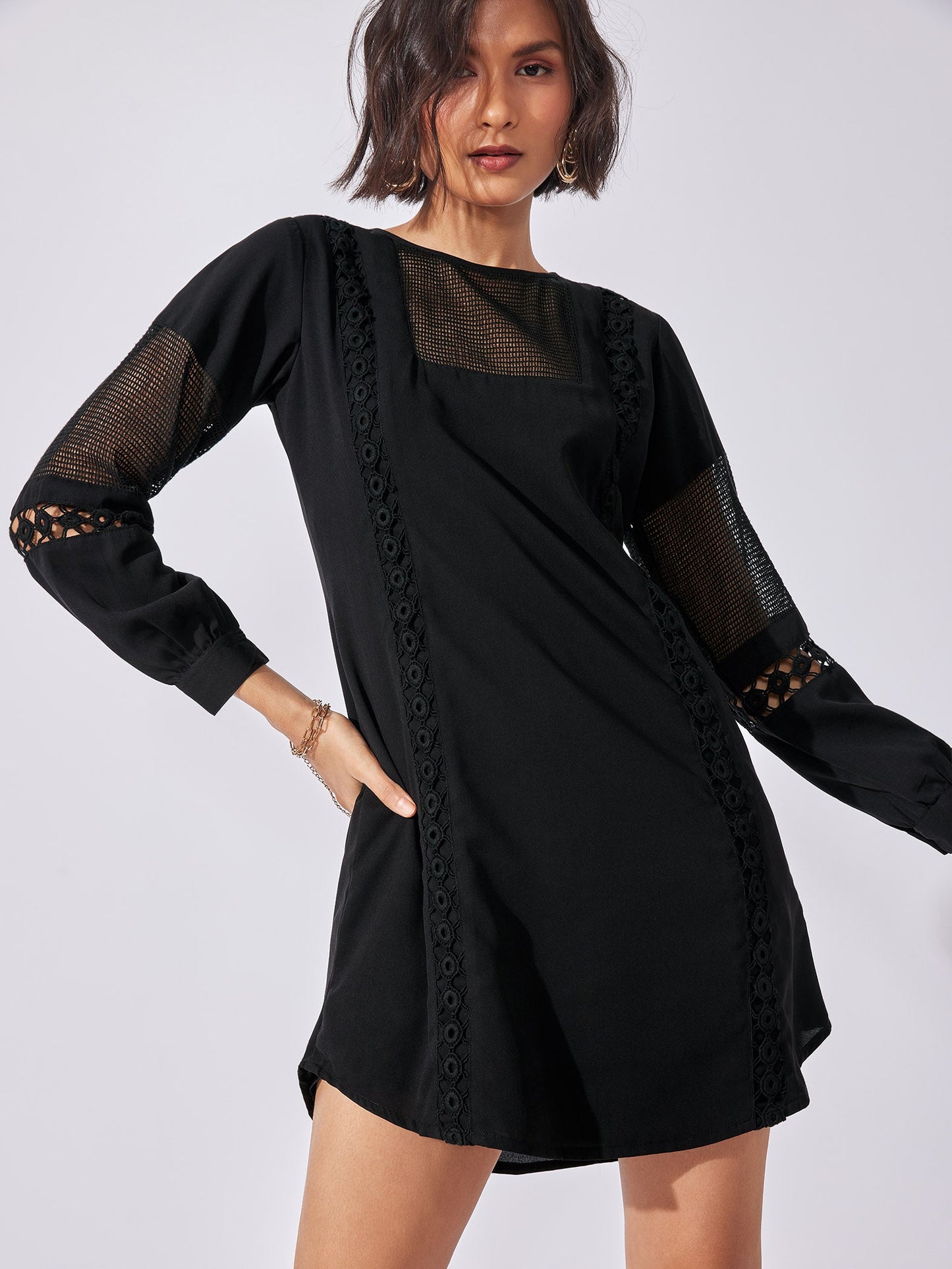 Black Lace Insert Shift Dress