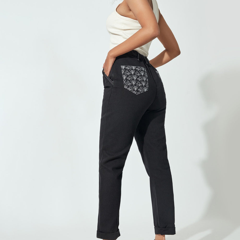 Black Mickey Print Pocket Pants by Disney