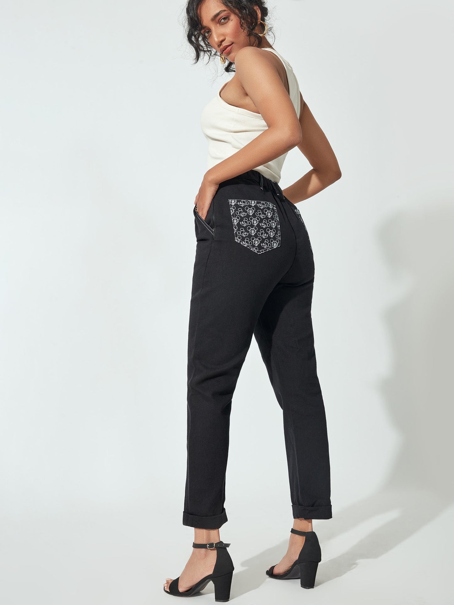 Black Mickey Print Pocket Pants by Disney