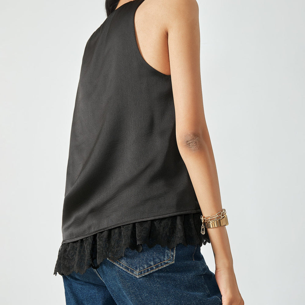 Black Satin Lace Insert Tank Top