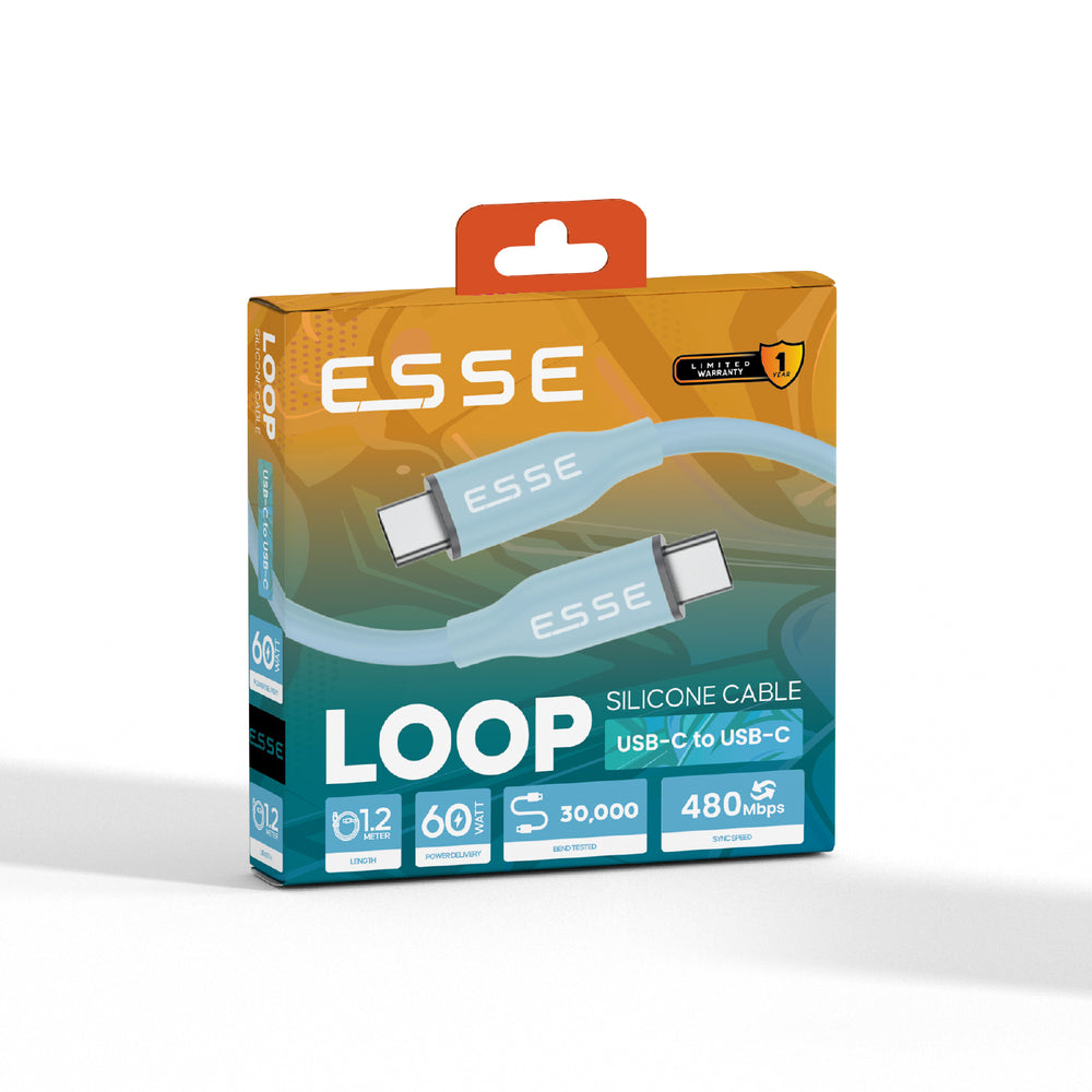 
                      
                        ESSE LOOP Silicone Type C to C Cable - 60W - 1.2M
                      
                    