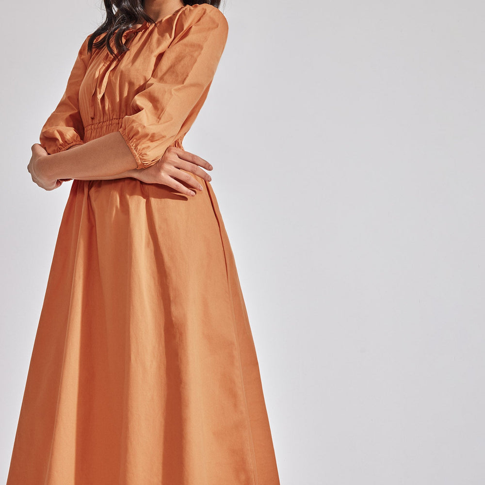 Caramel Smocked Midi Dress