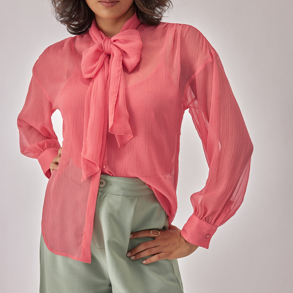 Deep Rose Chiffon Pussybow Top