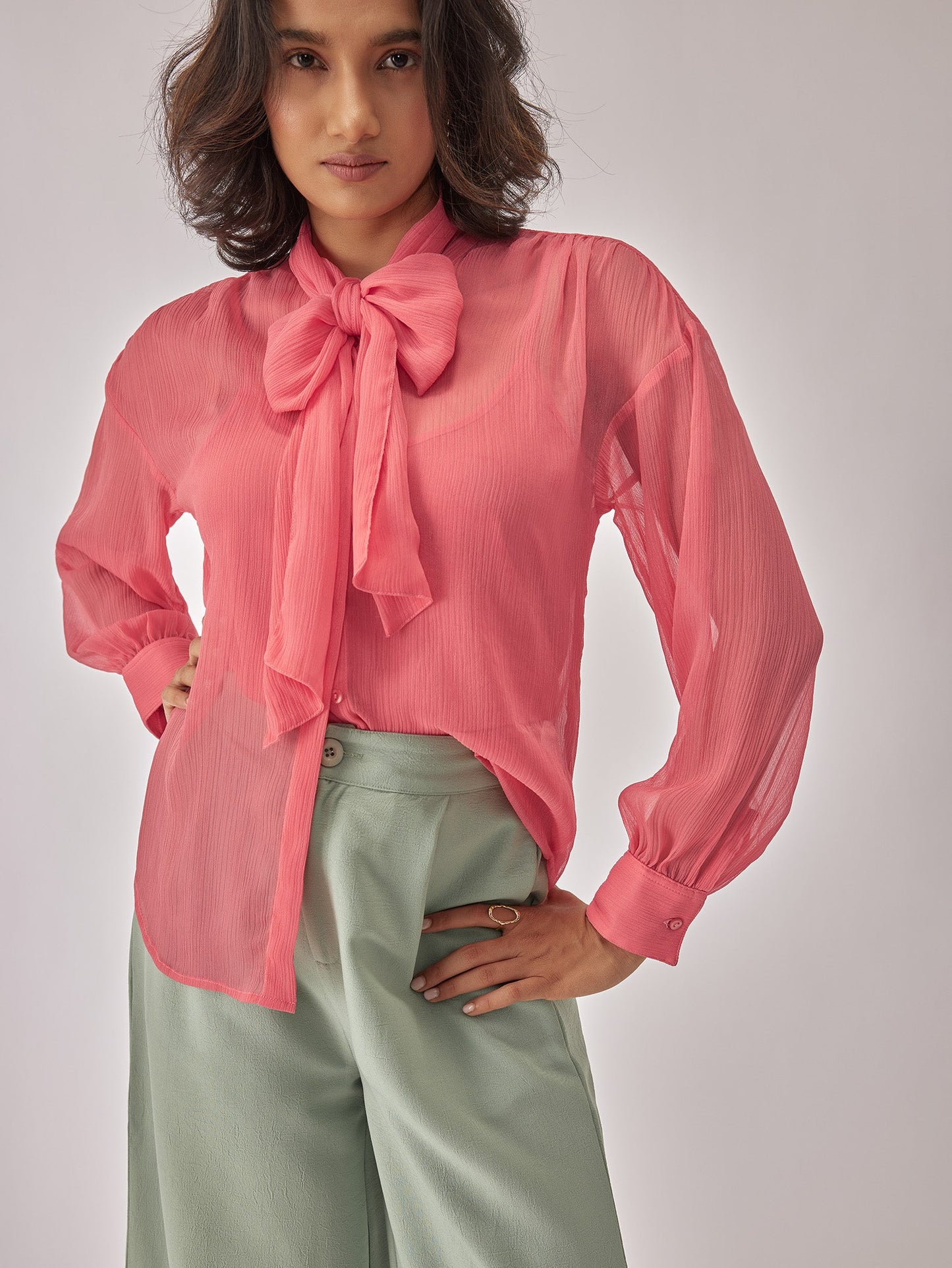 Deep Rose Chiffon Pussybow Top