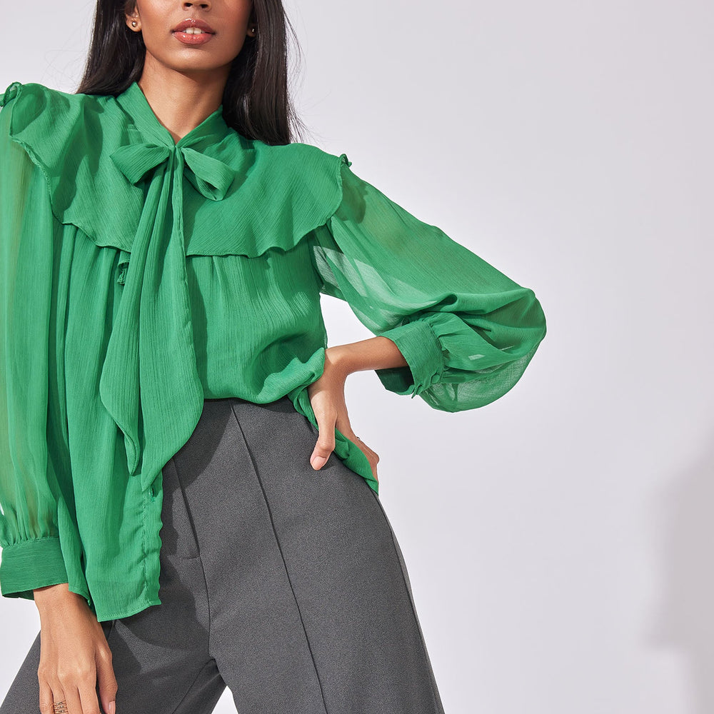 Emerald Ruffled Yoke Blouse