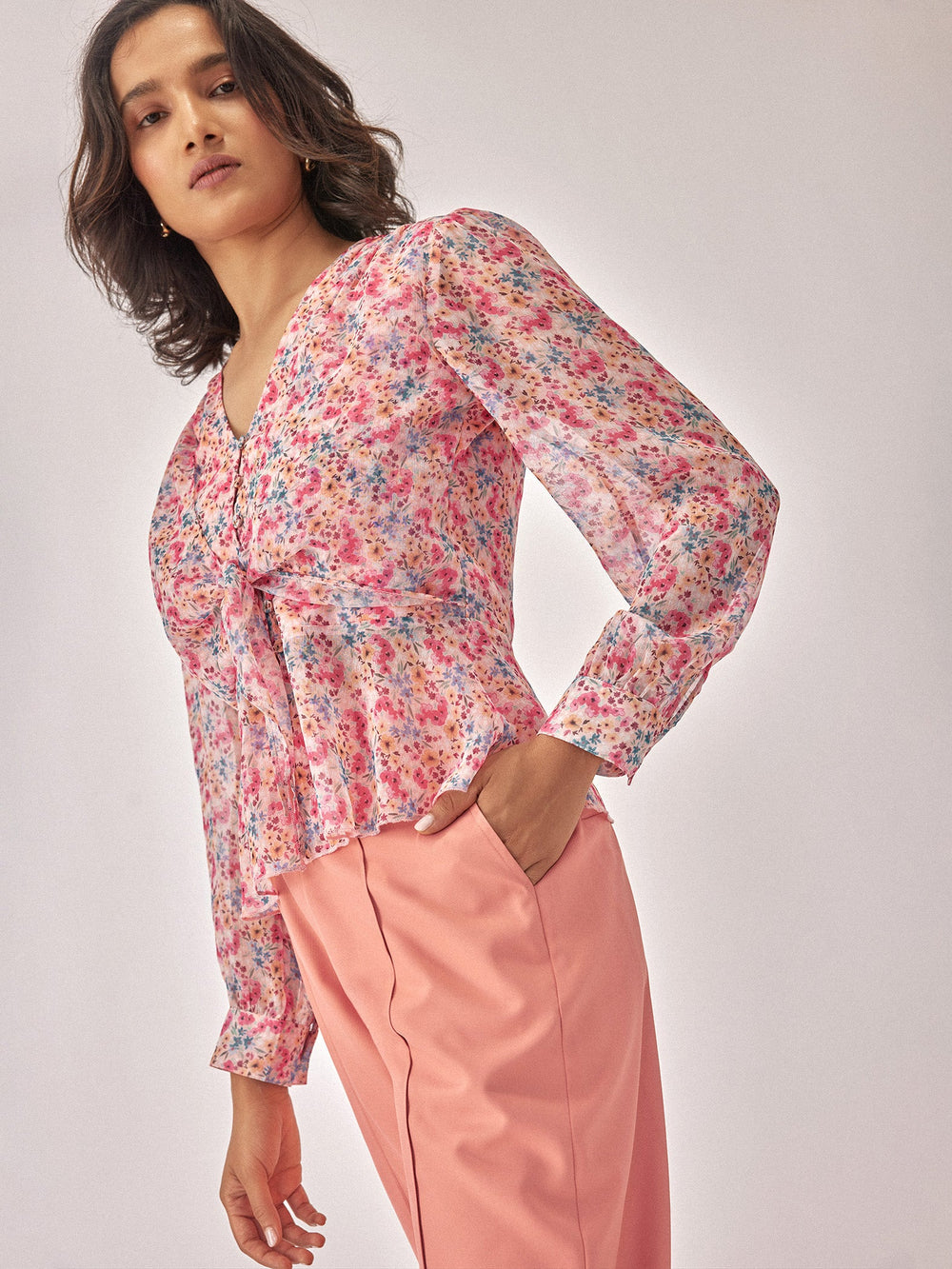 Floral Chiffon Peplum Top