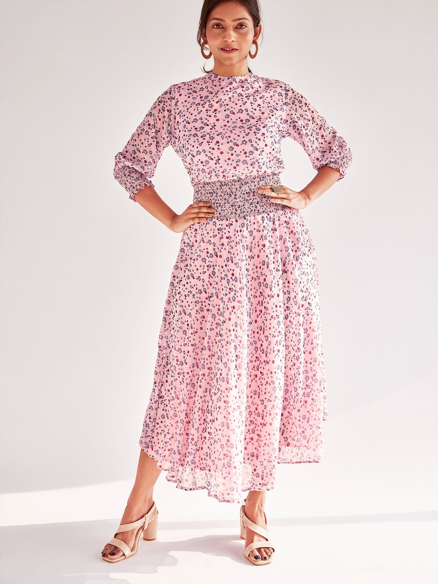 Floral Georgette Smocked Midi