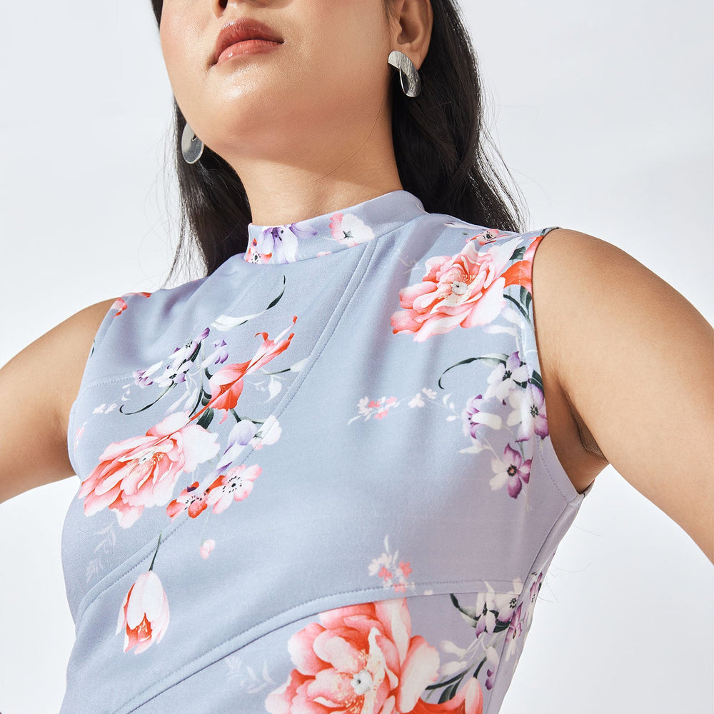 Floral High Neck Scuba Dress