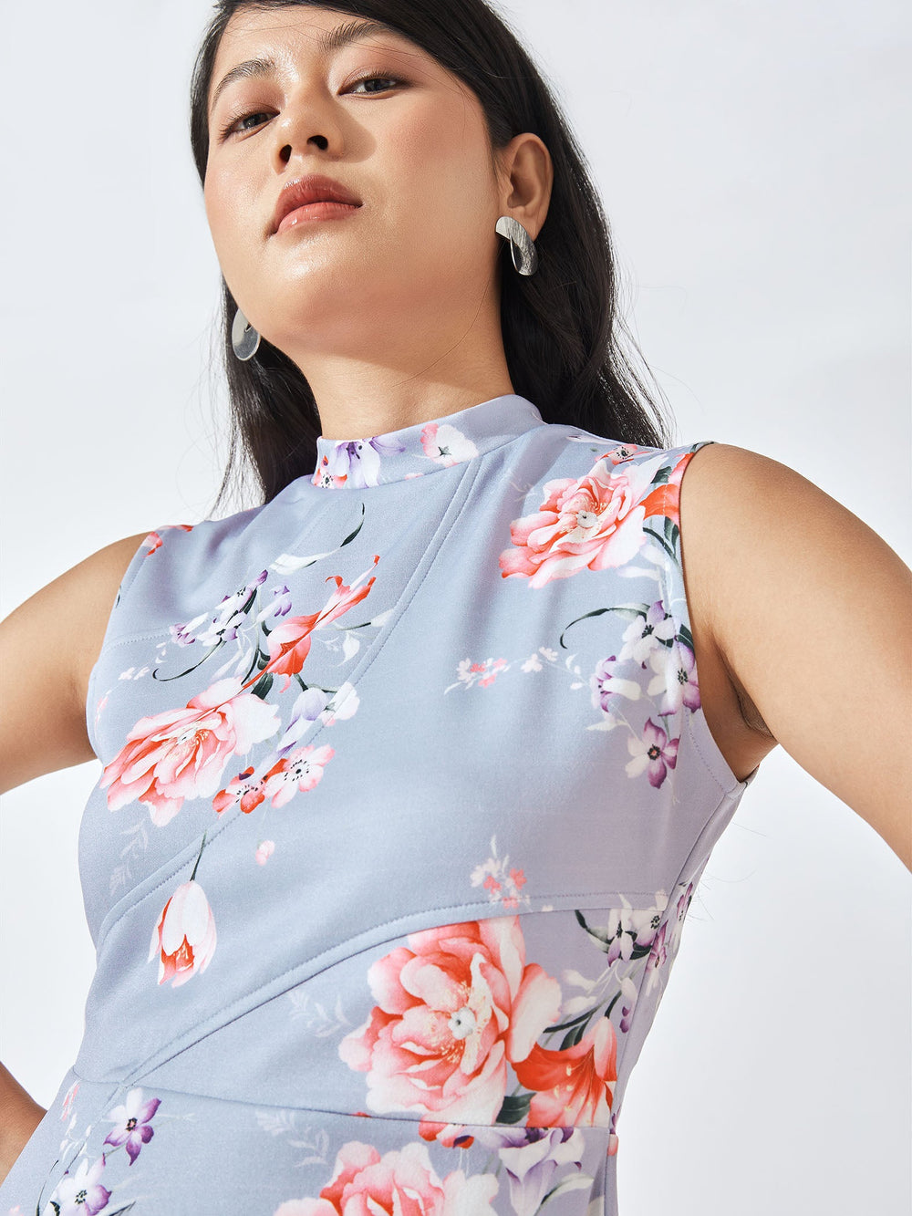 Floral High Neck Scuba Dress