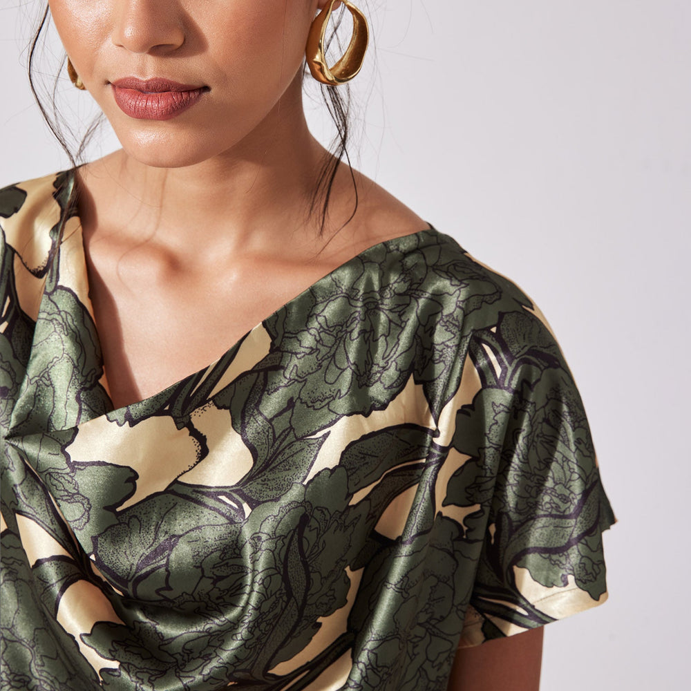 Floral Satin Cowl Top