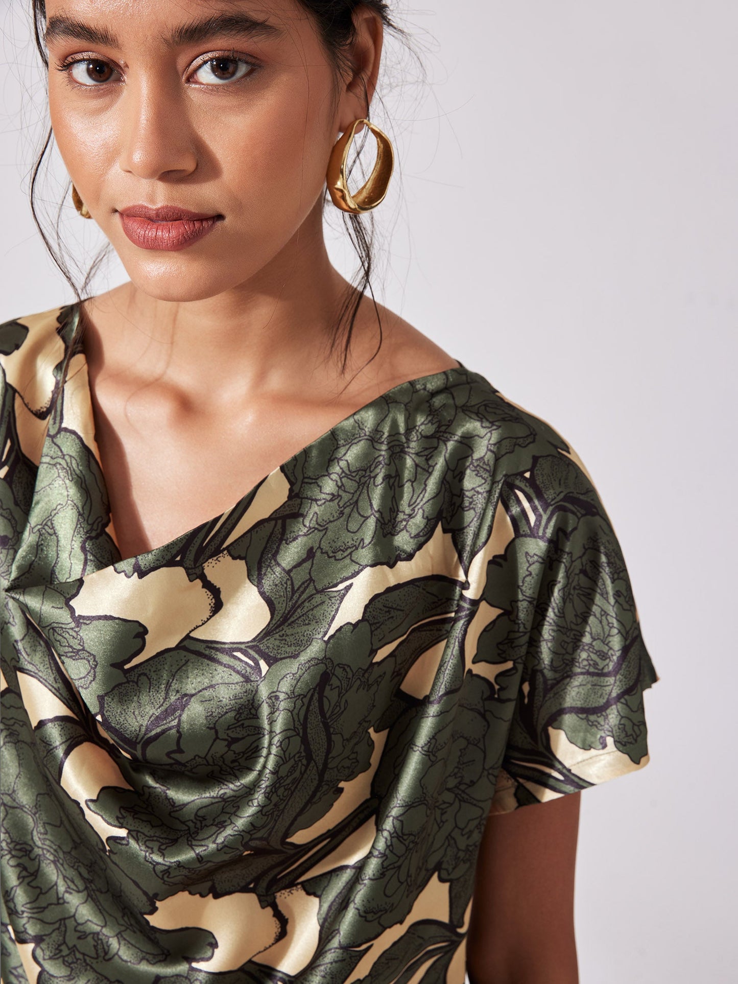 Floral Satin Cowl Top