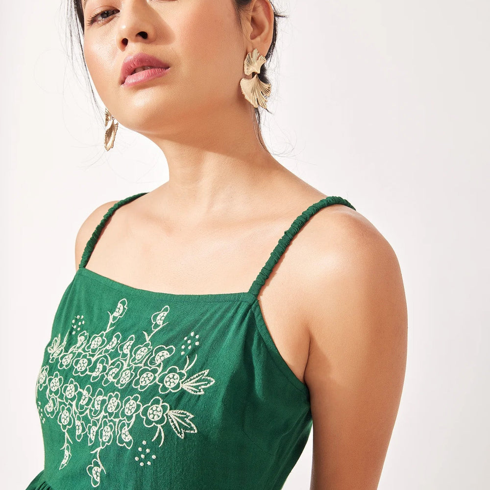 Green Embroidered Peplum Cami