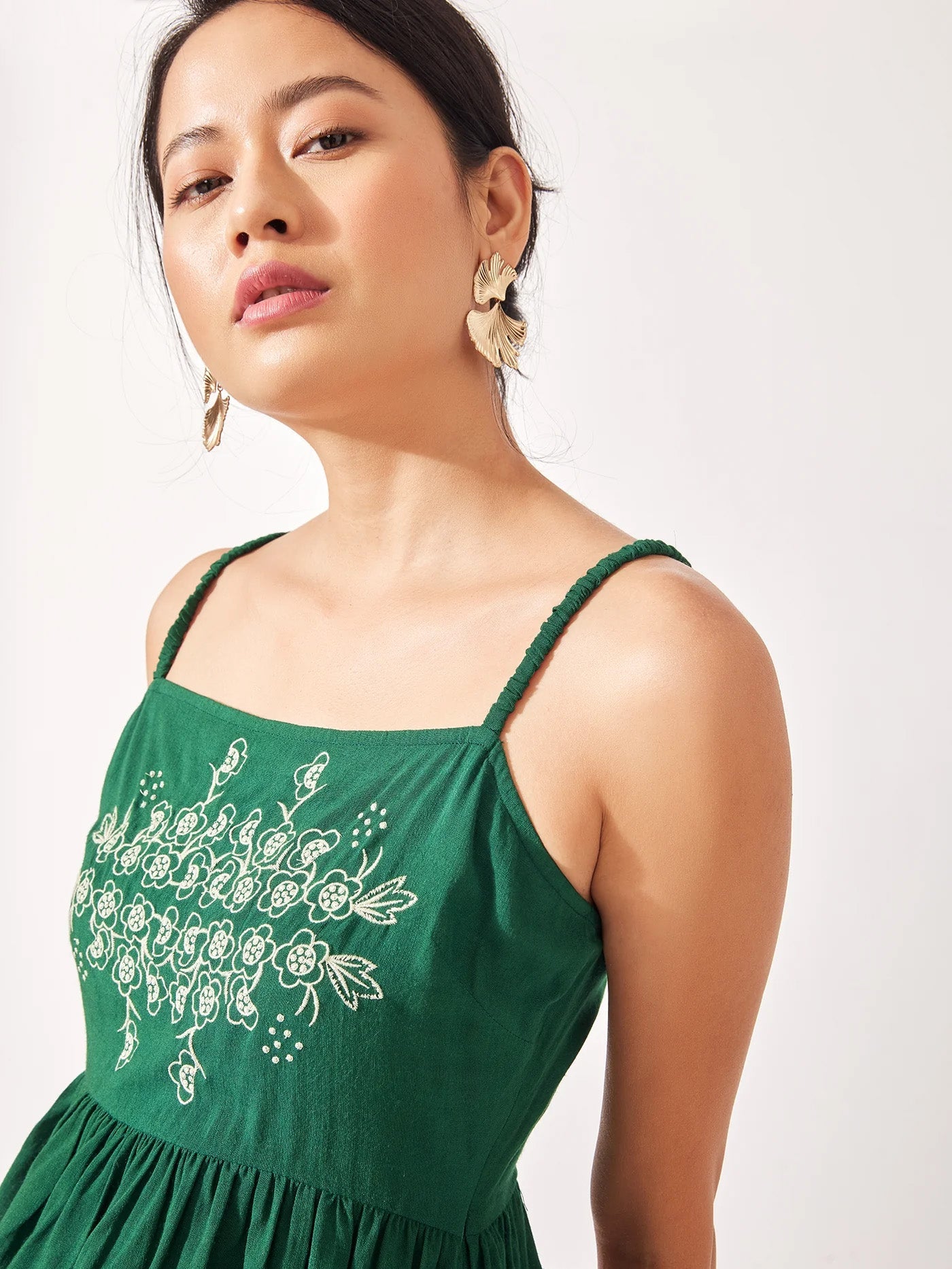 Green Embroidered Peplum Cami