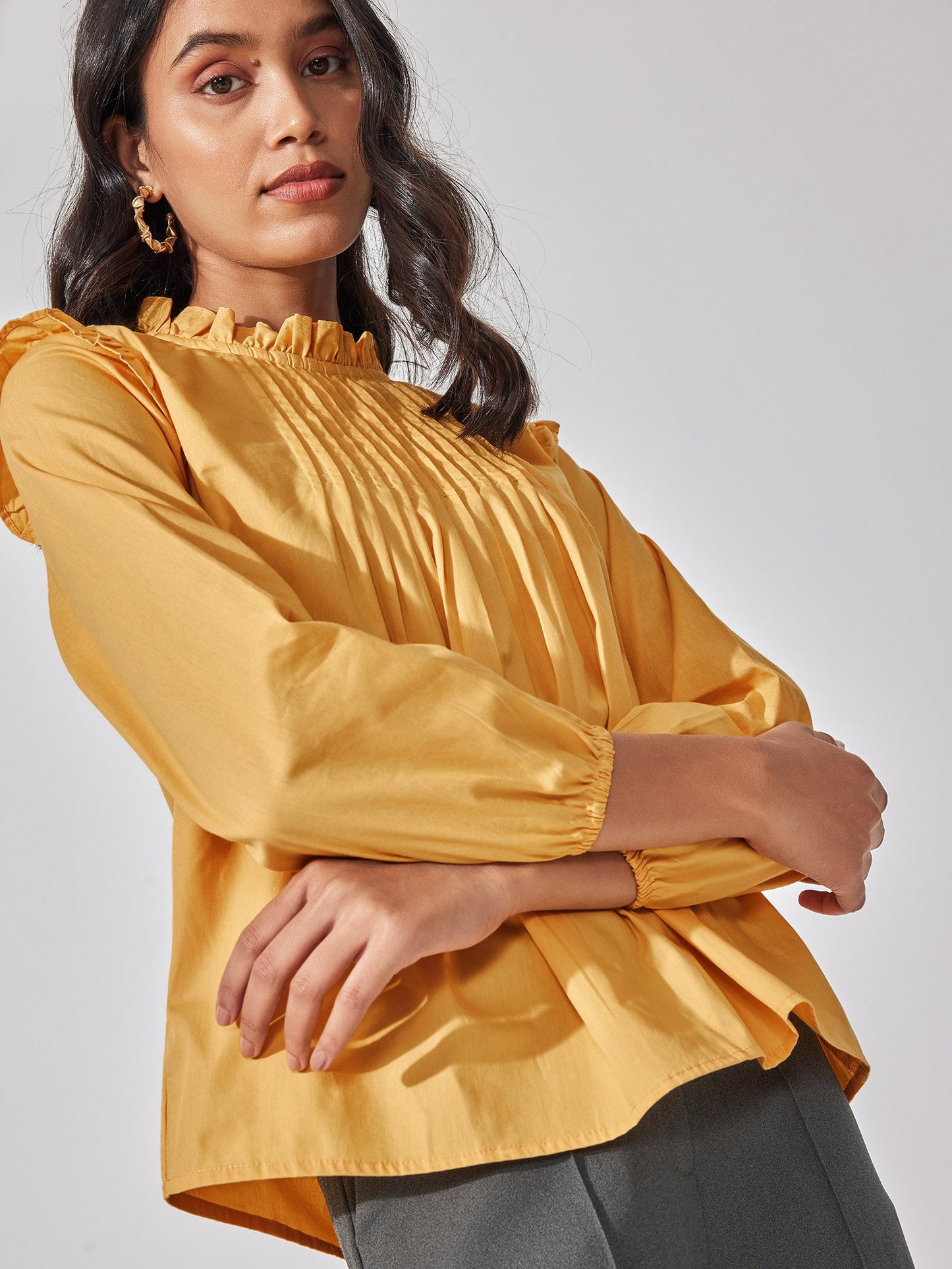 Honey Pintuck Ruffled Blouse