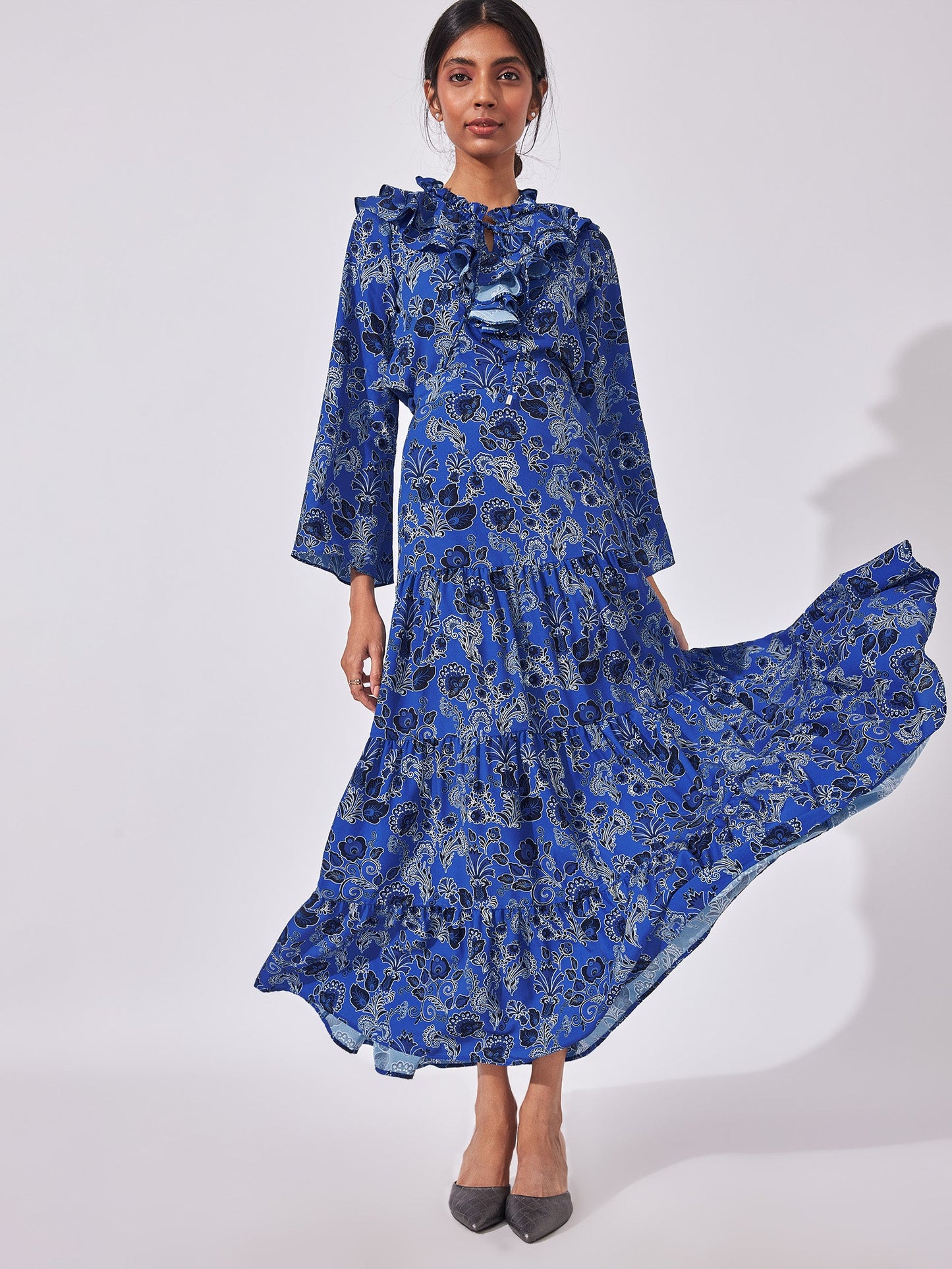 Lapis Floral Tiered Maxi Skirt