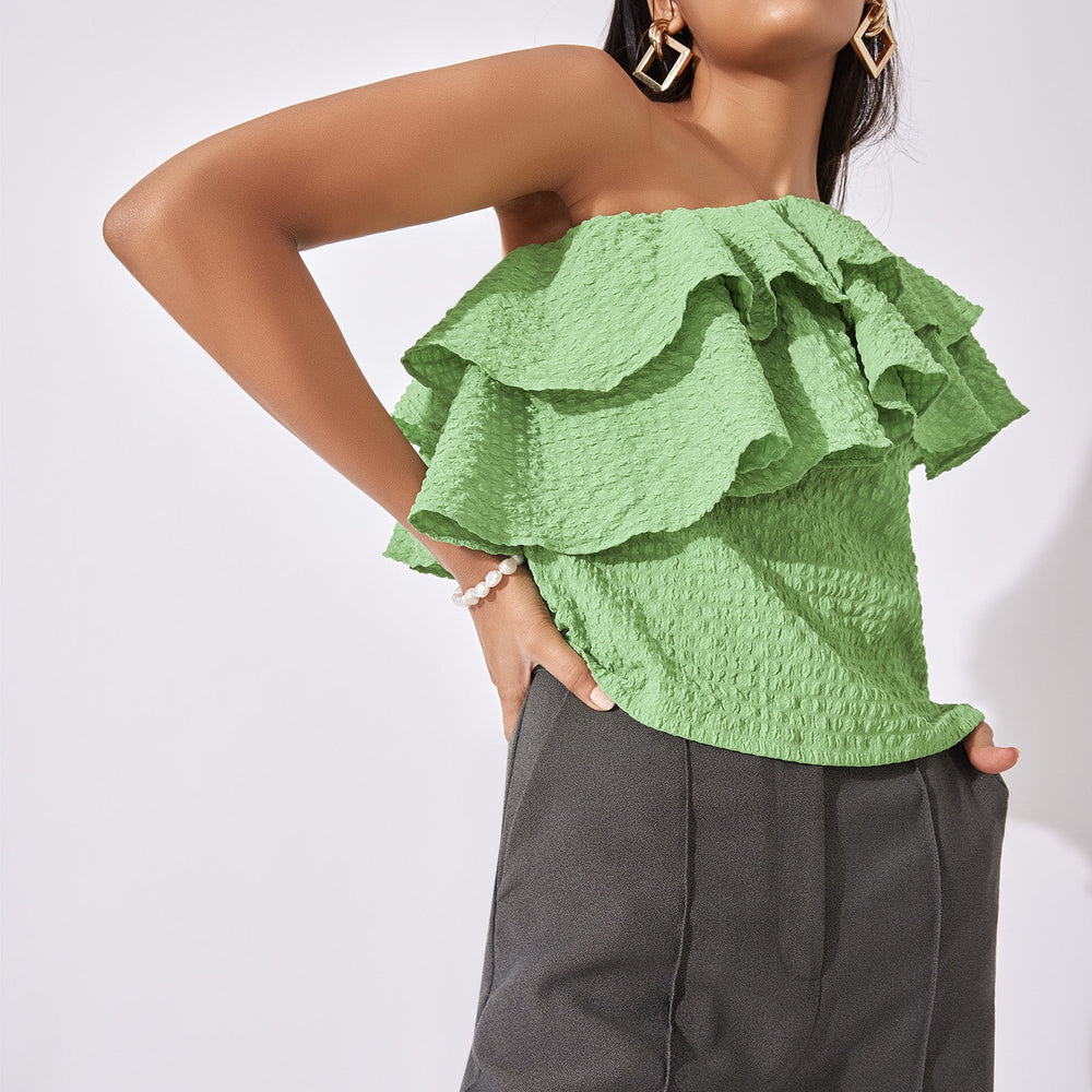 Leaf Ruffled One Shoulder Top