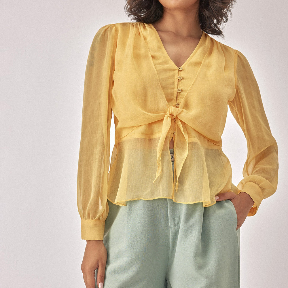 Light Yellow Chiffon Peplum Top