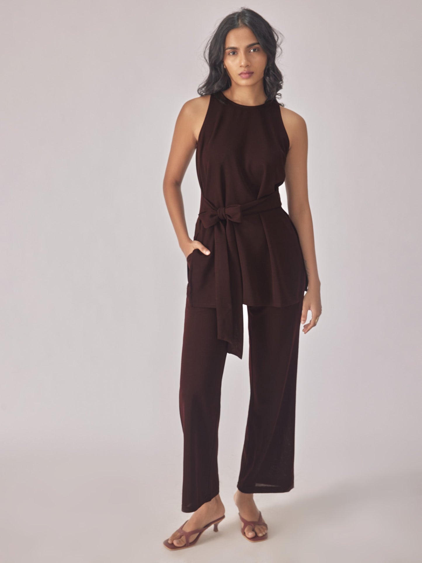 Merlot Knit Front Tie Top