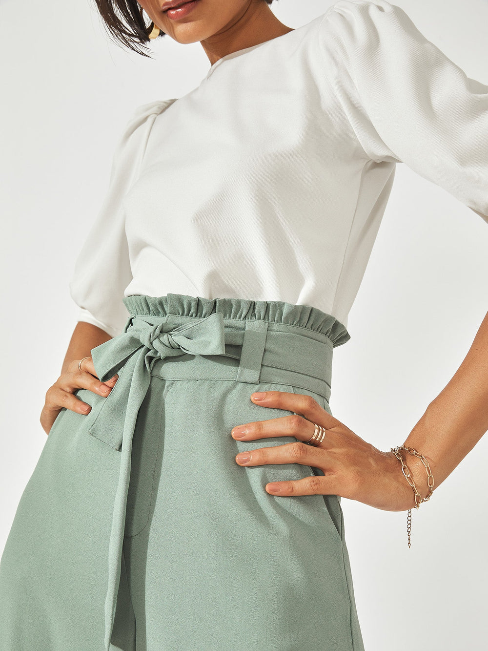 Mint Ruffled Waist Pants