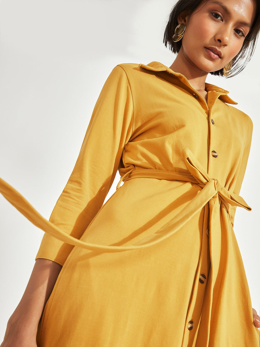 Mustard Longline Shirt Dress