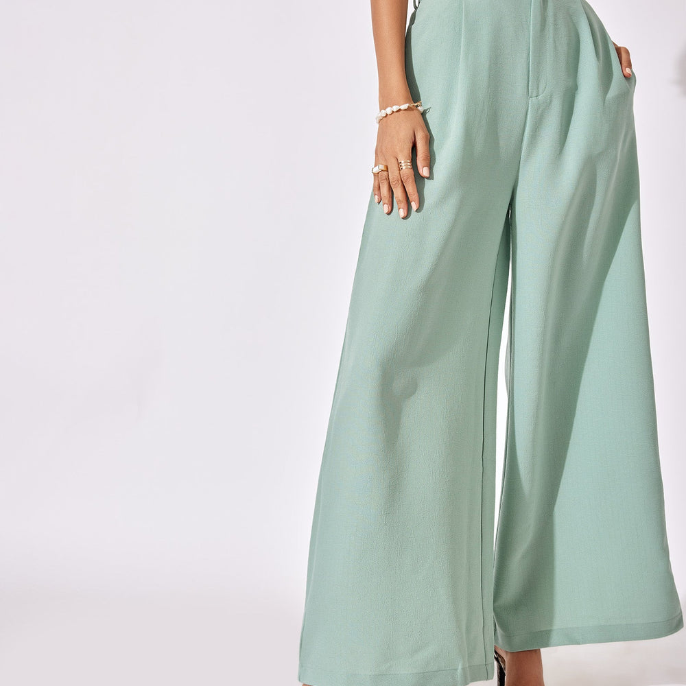 Sage Green Pleated Flare Pants