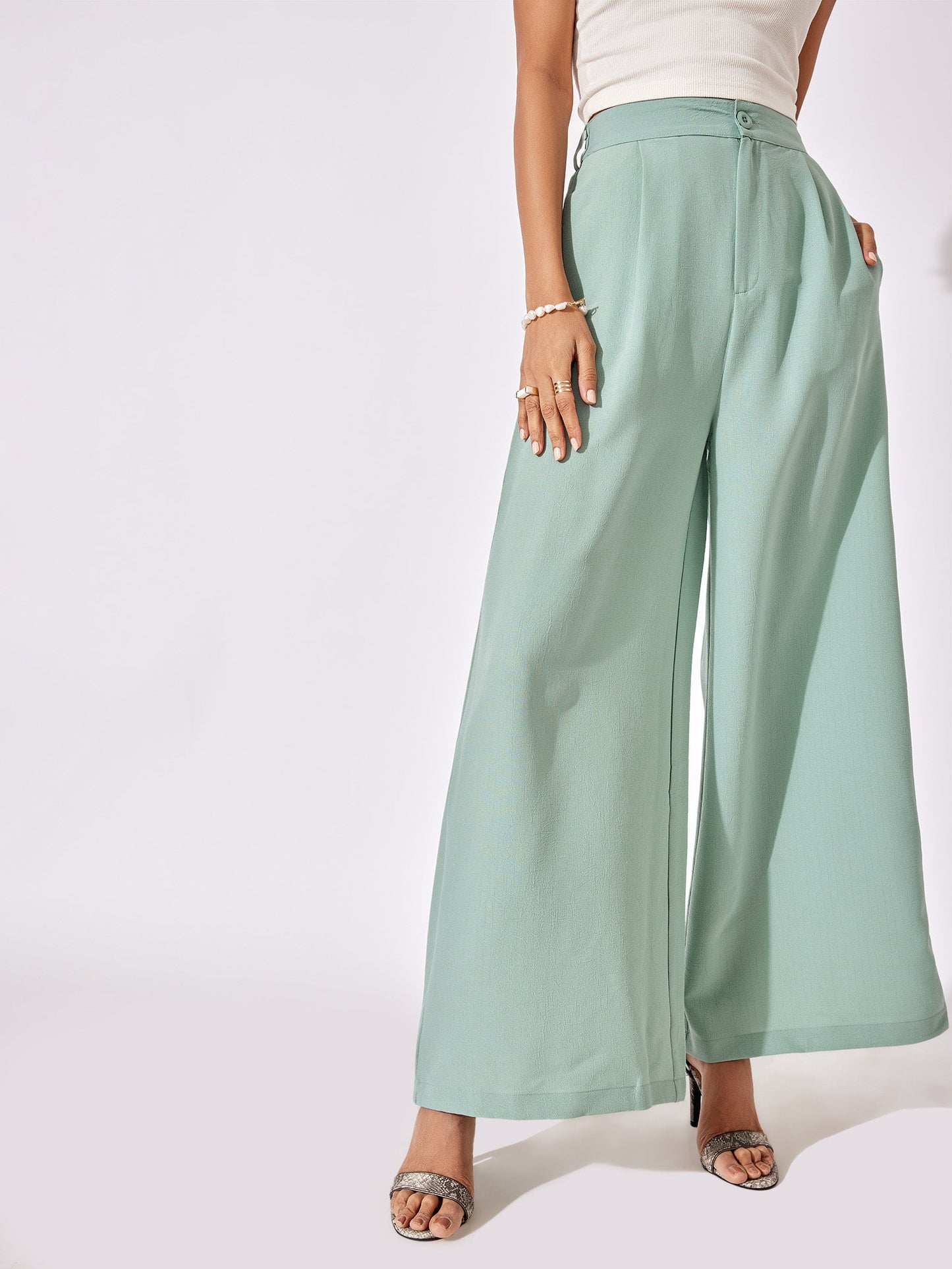 Sage Green Pleated Flare Pants