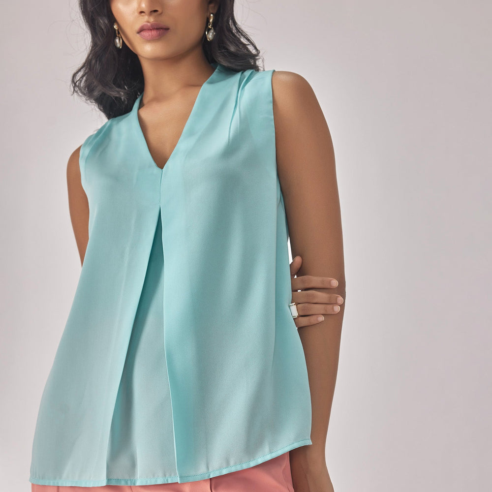 Sky Blue Inverted Pleat Top