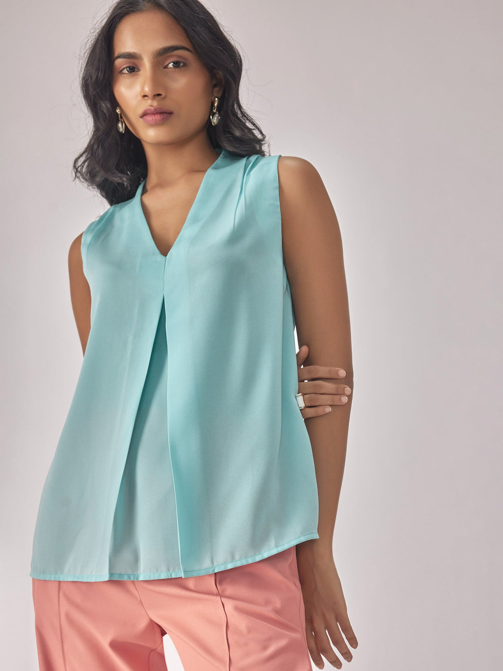 Sky Blue Inverted Pleat Top