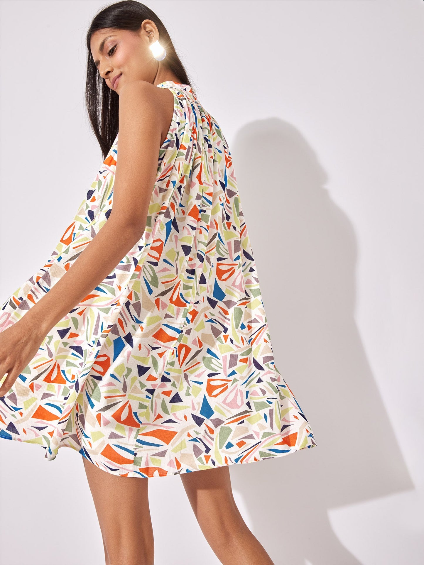 Terrazzo Print Gathered Dress