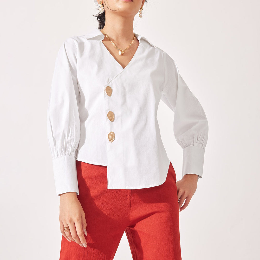 White Asymmetric Hem Top