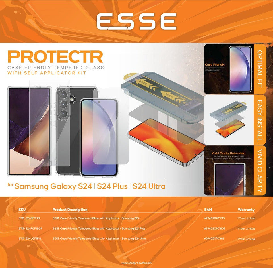 
                      
                        ESSE Case Friendly Tempered Glass with Applicator - Samsung S24
                      
                    