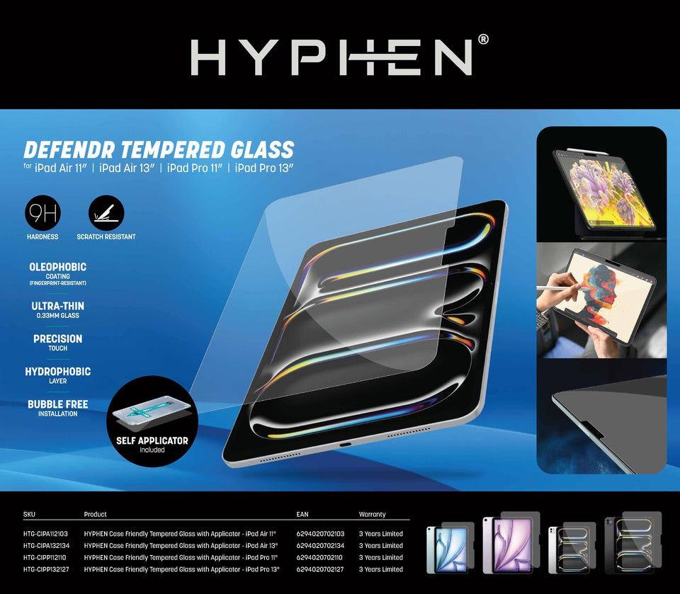 
                      
                        HYPHEN DEFENDR Case Friendly Tempered Glass with Applicator - iPad Air 13
                      
                    